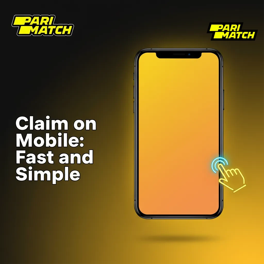 Phone screen with Parimatch app: register, choose welcome offer, deposit via UPI/NetBanking, track bonus progress.