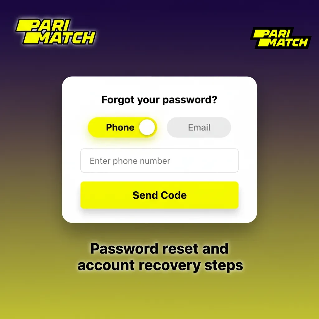 Parimatch App password reset: tap Forgot Password, choose email or SMS OTP, verify, set 8+ chars, number, symbol, enable 2FA/biometrics.