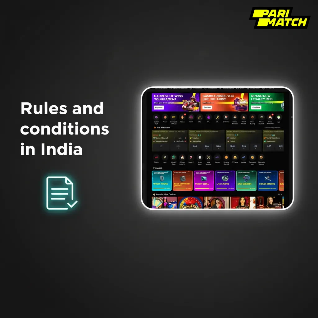 India rules: 18+, state laws; one account with KYC; bonus wagering/time limits; payment name must match account holder.