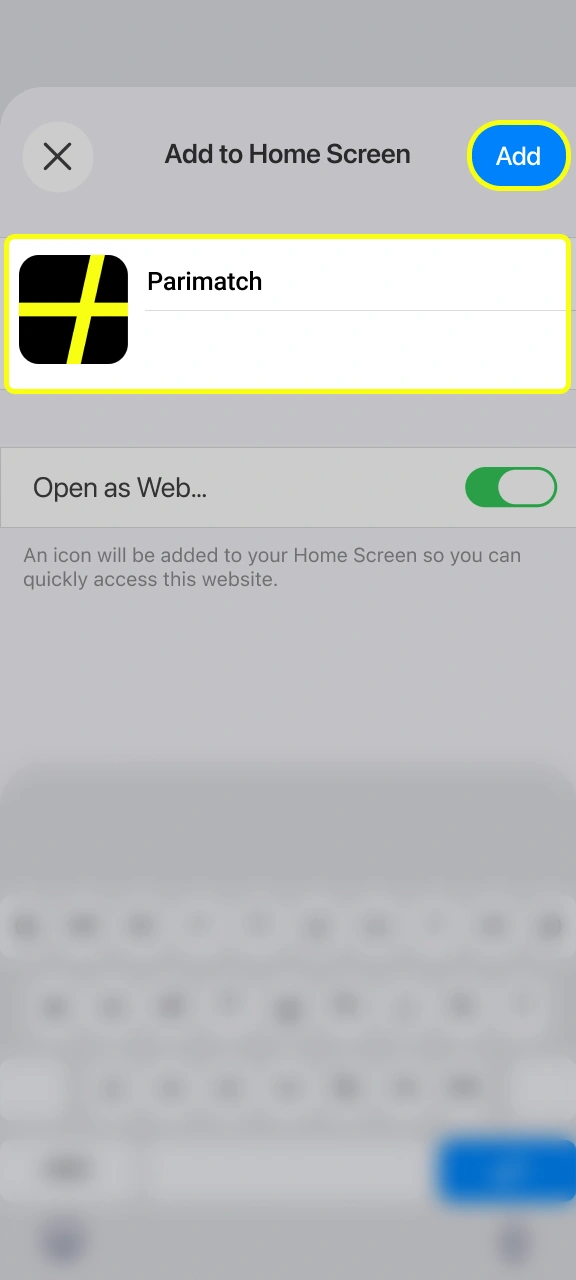 Approve the device prompt to finalize your Parimatch application shortcut.
