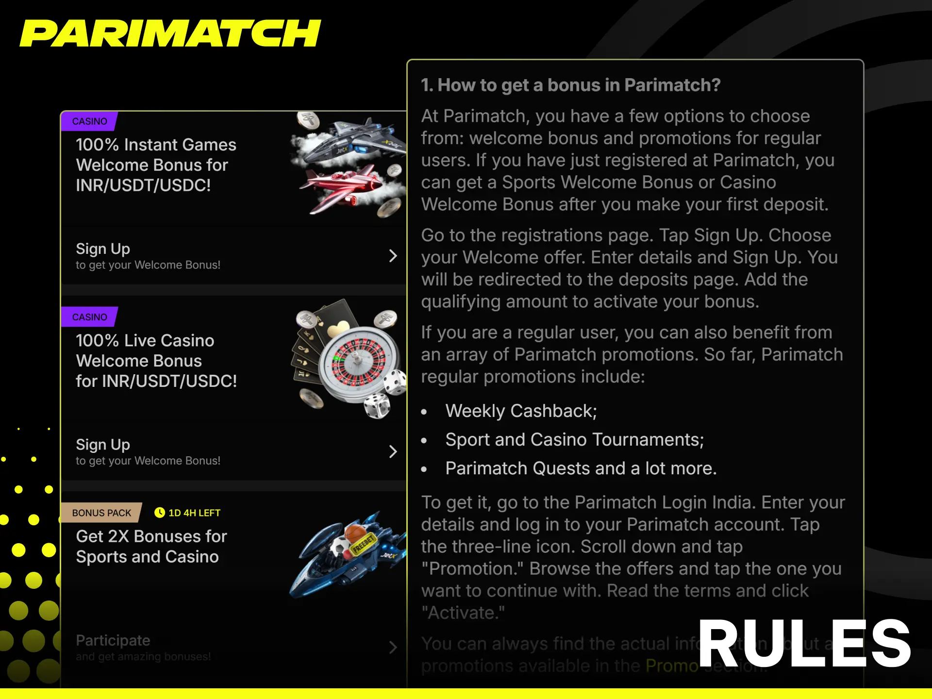 Check the essential promotional guidelines and terms on Parimatch.