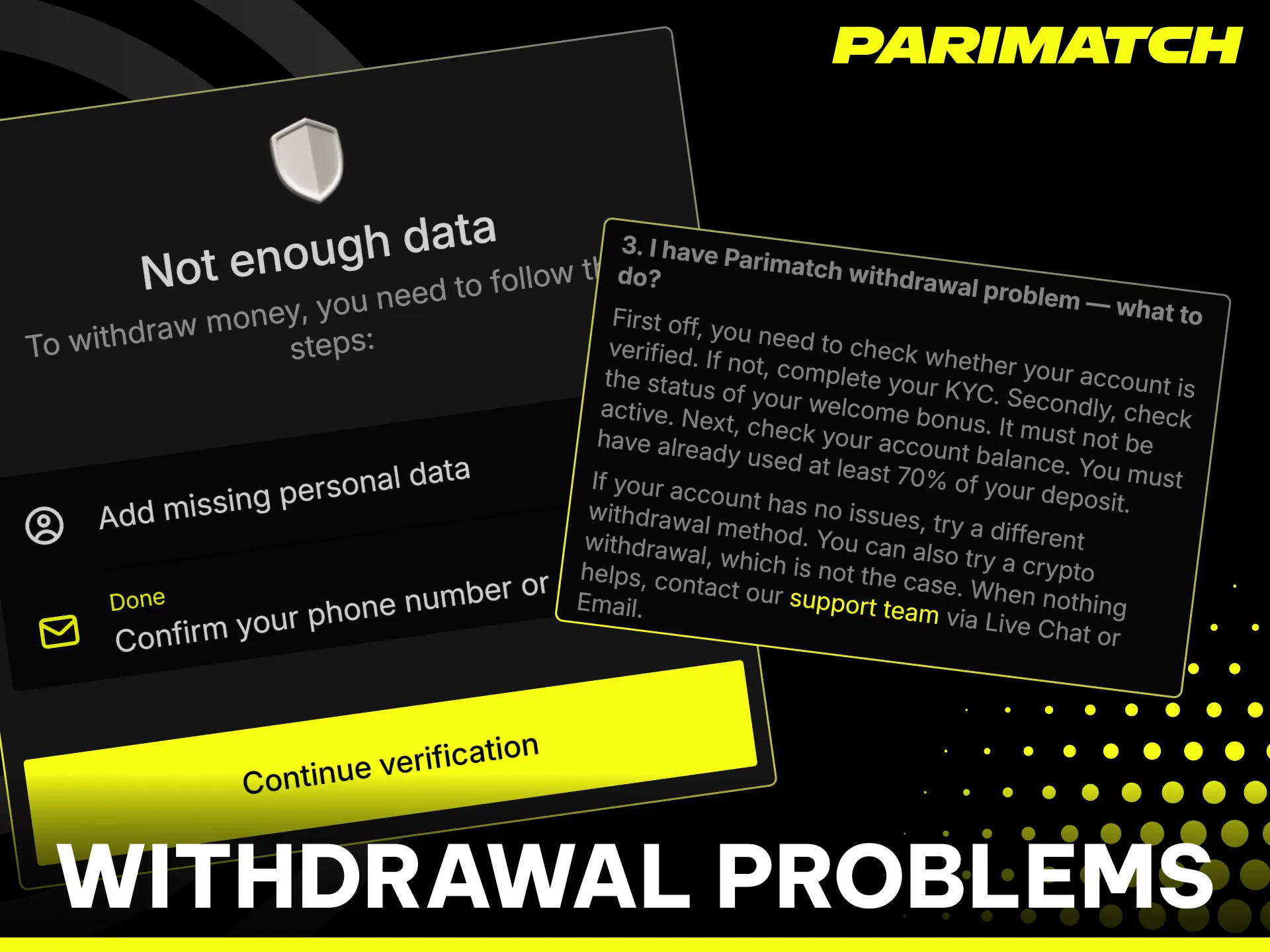 Troubleshoot cash-out errors easily to receive your Parimatch payouts without delay.