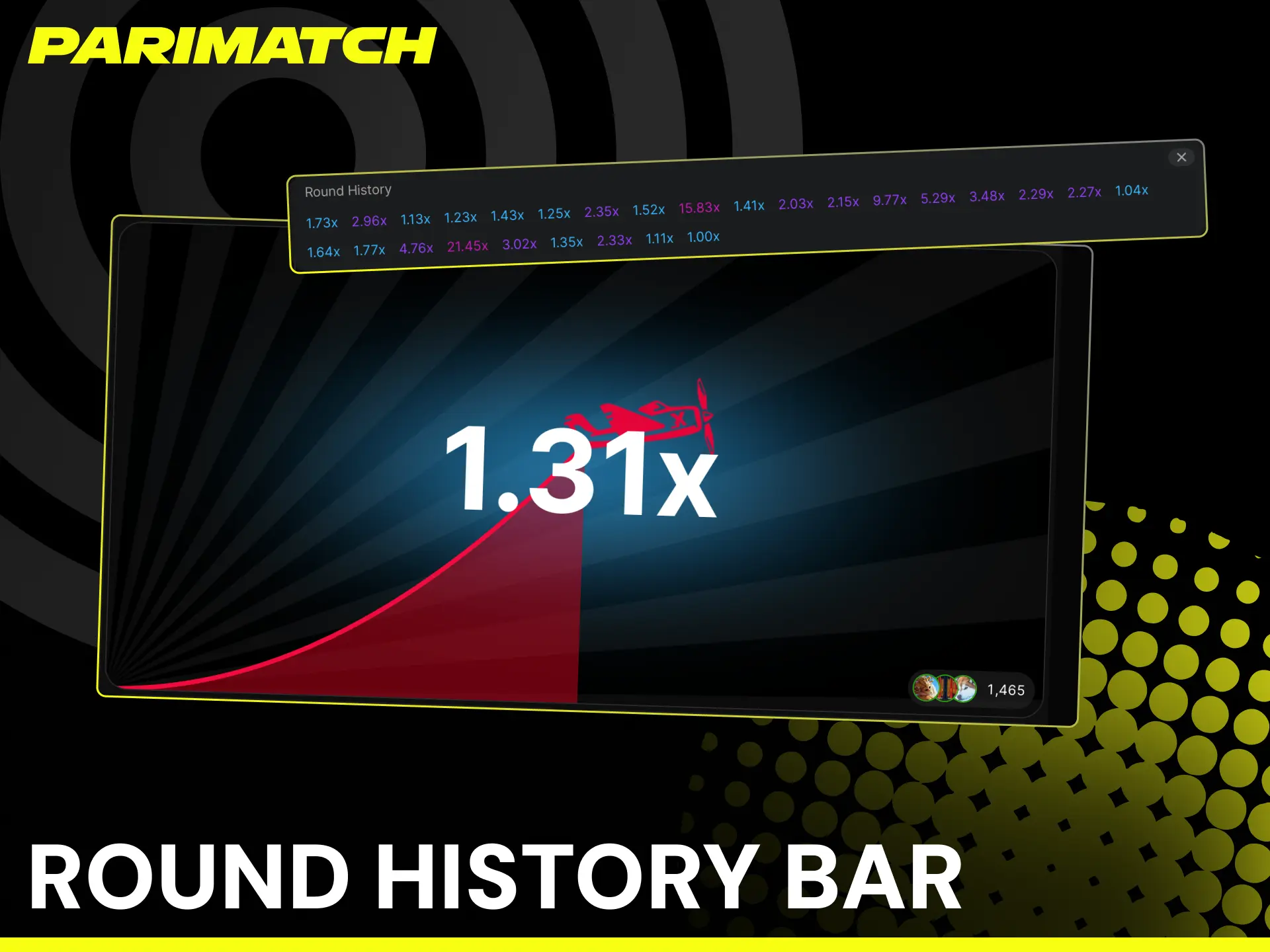Aviator round history bar on Parimatch India showing previous round multipliers.