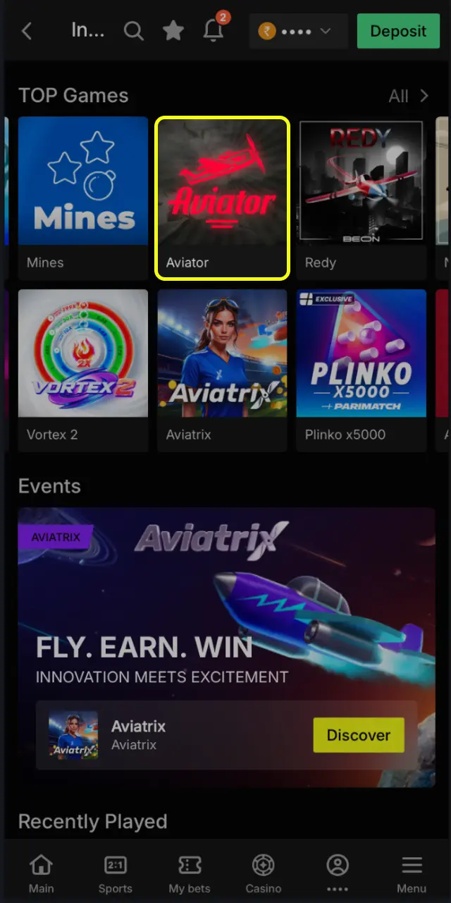 Select a game on Parimatch India casino, set your stake, and tap Play with demo mode available.